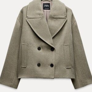 Zara Green Peacoat Double-Breasted Wool Blend